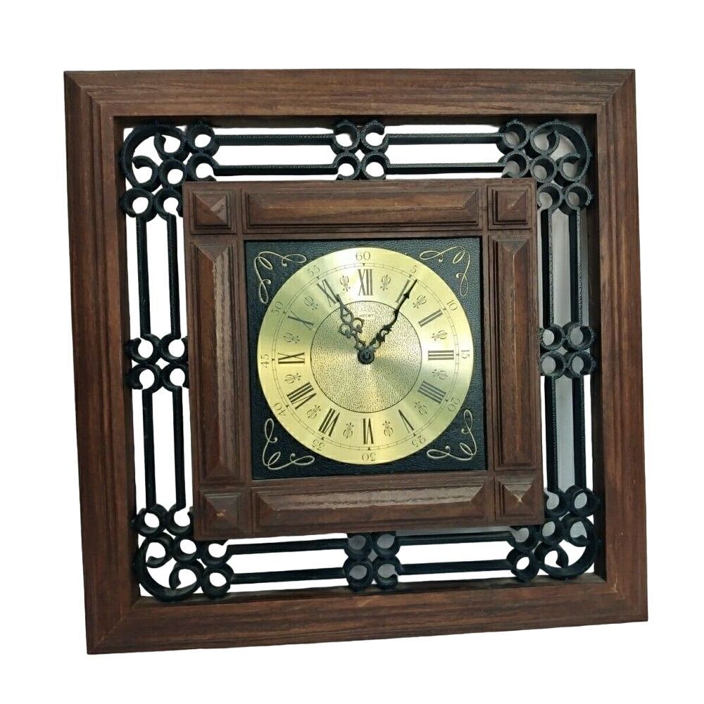 Vintage 20" Square‎ Elgin Retro Mid Century Modern MCM Wall Clock Works